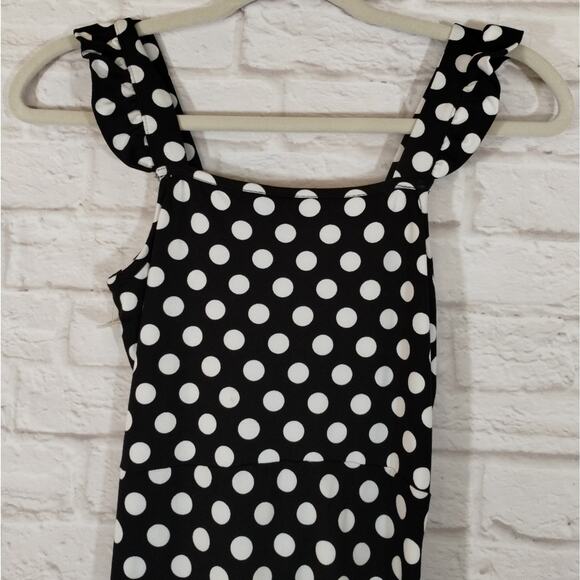 A Vero Moda Women's Black White Polka Dot Ruched Cut Out Tie Mini Dress NWT S - Picture 10 of 13